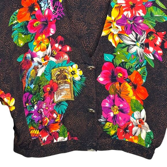 Vintage Carole Little Tropical Floral and Snakeskin Print Jeweled Button Jacket - Picture 3 of 9